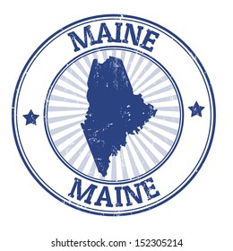 Grunge rubber stamp with the name and map of Maine, vector illustration