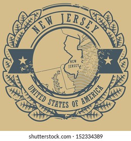 Grunge rubber stamp with name and map of New Jersey, USA, vector illustration