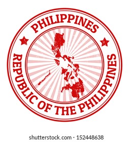 Grunge rubber stamp with the name and map of Philippines, vector illustration