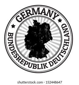 Grunge rubber stamp with the name and map of Germany, vector illustration