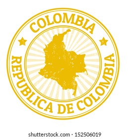 Grunge rubber stamp with the name and map of Colombia, vector illustration