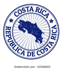 Grunge rubber stamp with the name and map of Costa Rica, vector illustration