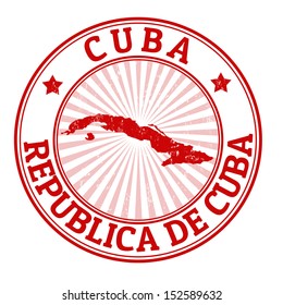 Grunge rubber stamp with the name and map of Cuba, vector illustration