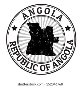 Grunge rubber stamp with the name and map of Angola, vector illustration