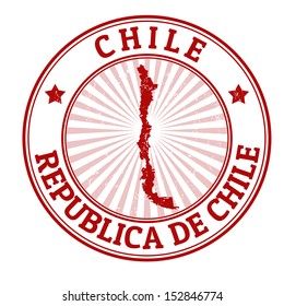 Grunge rubber stamp with the name and map of Chile, vector illustration