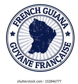 Grunge rubber stamp with the name and map of French Guiana, vector illustration
