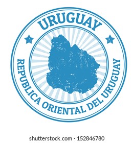 Grunge rubber stamp with the name and map of Uruguay, vector illustration