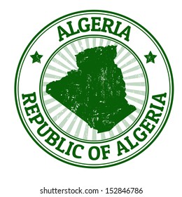 Grunge rubber stamp with the name and map of Algeria, vector illustration