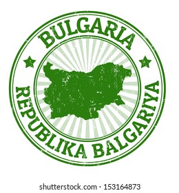 Grunge rubber stamp with the name and map of Bulgaria, vector illustration