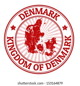 Grunge rubber stamp with the name and map of Denmark, vector illustration