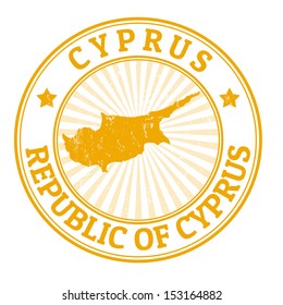 Grunge rubber stamp with the name and map of Cyprus, vector illustration