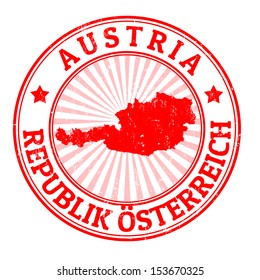 Grunge rubber stamp with the name and map of Austria, vector illustration