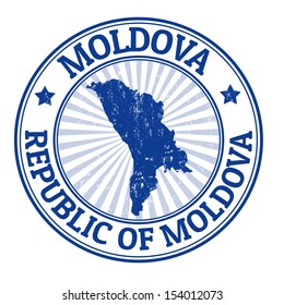 Grunge rubber stamp with the name and map of Moldova, vector illustration