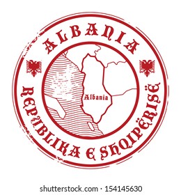 Grunge rubber stamp with the name and map of Albania, vector illustration