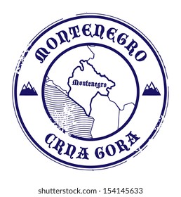 Grunge rubber stamp with the name and map of Montenegro, vector illustration