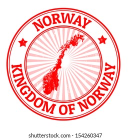 Grunge rubber stamp with the name and map of Norway, vector illustration