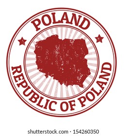 Grunge rubber stamp with the name and map of Poland, vector illustration
