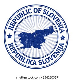 Grunge rubber stamp with the name and map of Slovenia, vector illustration