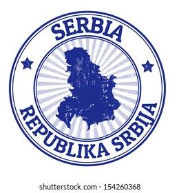 Grunge rubber stamp with the name and map of Serbia, vector illustration