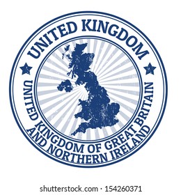 Grunge rubber stamp with the name and map of United Kingdom, vector illustration