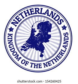 Grunge rubber stamp with the name and map of Netherland, vector illustration