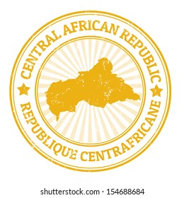 Grunge rubber stamp with the name and map of Central African Republic, vector illustration