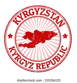 Grunge rubber stamp with the name and map of Kyrgyzstan, vector illustration