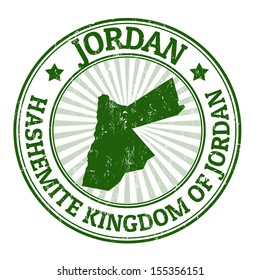 Grunge rubber stamp with the name and map of Jordan, vector illustration