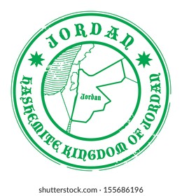 Grunge rubber stamp with the name and map of Jordan, vector illustration