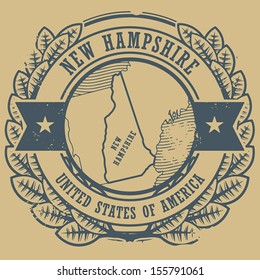 Grunge rubber stamp with name and map of New Hampshire, USA, vector illustration
