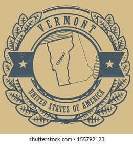 Grunge rubber stamp with name and map of Vermont, USA, vector illustration