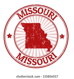 Grunge rubber stamp with the name and map of Missouri, vector illustration