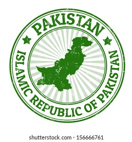 Grunge rubber stamp with the name and map of Pakistan, vector illustration