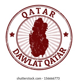 Grunge rubber stamp with the name and map of Quatar, vector illustration