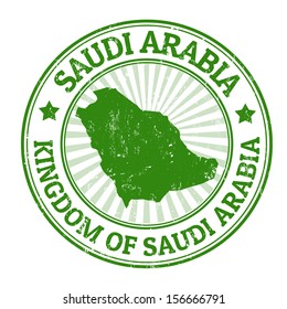 Sello de goma gruesa con el nombre y mapa de Arabia Saudita, ilustración vectorial
