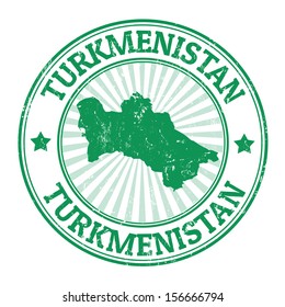 Grunge rubber stamp with the name and map of Turkmenistan, vector illustration