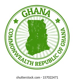 Grunge rubber stamp with the name and map of Ghana, vector illustration