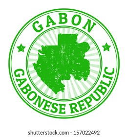 Grunge rubber stamp with the name and map of Gabon, vector illustration