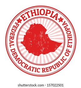 Grunge rubber stamp with the name and map of Ethiopia, vector illustration