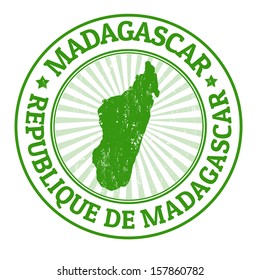 Grunge rubber stamp with the name and map of Madagascar, vector illustration