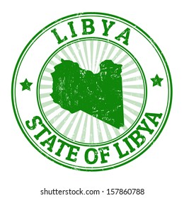 Grunge rubber stamp with the name and map of Libya, vector illustration