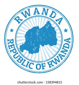 Grunge rubber stamp with the name and map of Rwanda, vector illustration