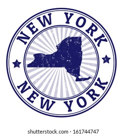Grunge rubber stamp with the name and map of New York, vector illustration
