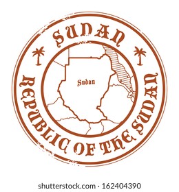 Grunge rubber stamp with the name and map of Sudan, vector illustration