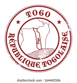 Grunge rubber stamp with the name and map of Togo, vector illustration