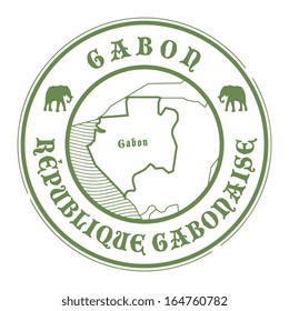 Grunge rubber stamp with the name and map of Gabon, vector illustration