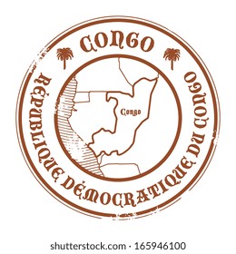 Grunge rubber stamp with the name and map of Congo, vector illustration