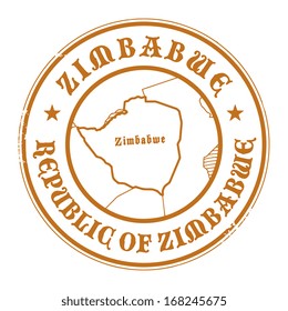 Grunge rubber stamp with the name and map of Zimbabwe, vector illustration