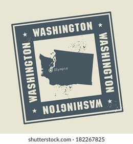 Grunge rubber stamp with name and map of Washington, USA, vector illustration