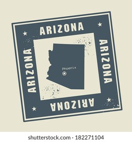 Grunge rubber stamp with name and map of Arizona, USA, vector illustration